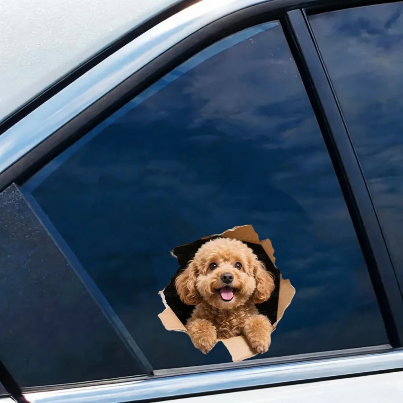 Teddy Dog Breaking Through Paper Matte Vinyl Car Decal Sticker Waterproof for Laptop Luggage Motorcycle