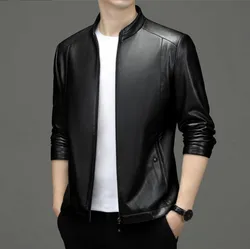 Autumn And Winter Men's Stand Collar Jacket Leather Thin Section Fashion zipper Jacket Motorcycle