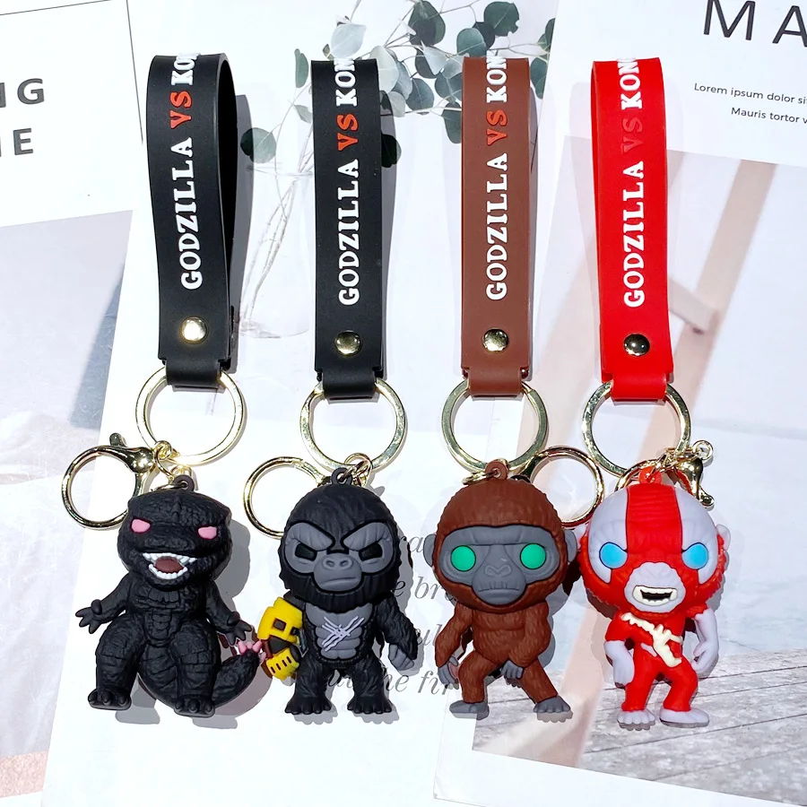 Anime King Kong VS Godzilla Keychains Cartoon Car Keyring PVC Action Figures Model Doll Bag Pendent Collection Toys Fans Gifts - view 3