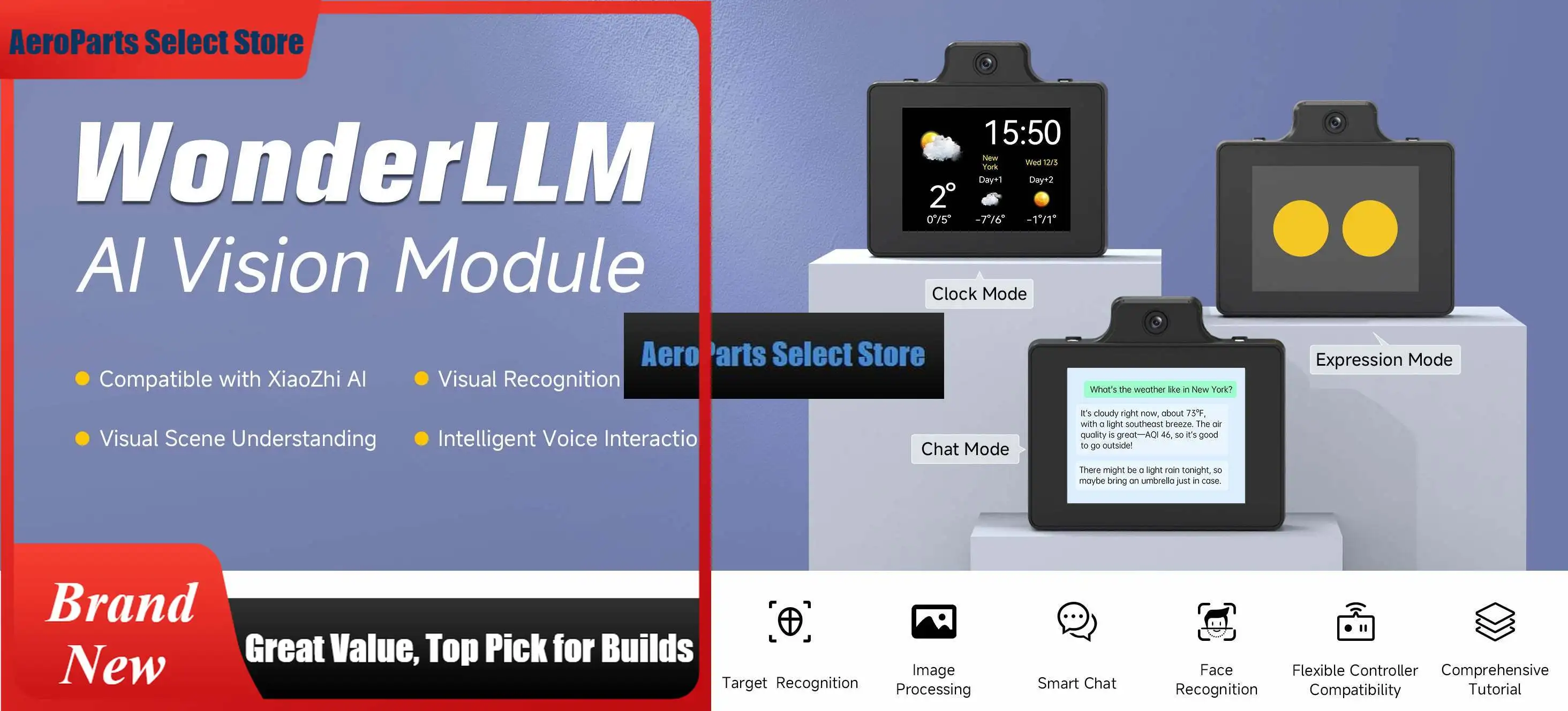 AeroPartsHiwonder WonderLLM AI Vision Smart Chat Module ESP32 Camera Based