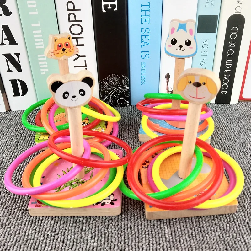 

5pcs Rings+ Wood Animal Set Ring Toss Garden Outdoor Sports Toys Throwing Children Parent-child PK Speed Training Tossing Games