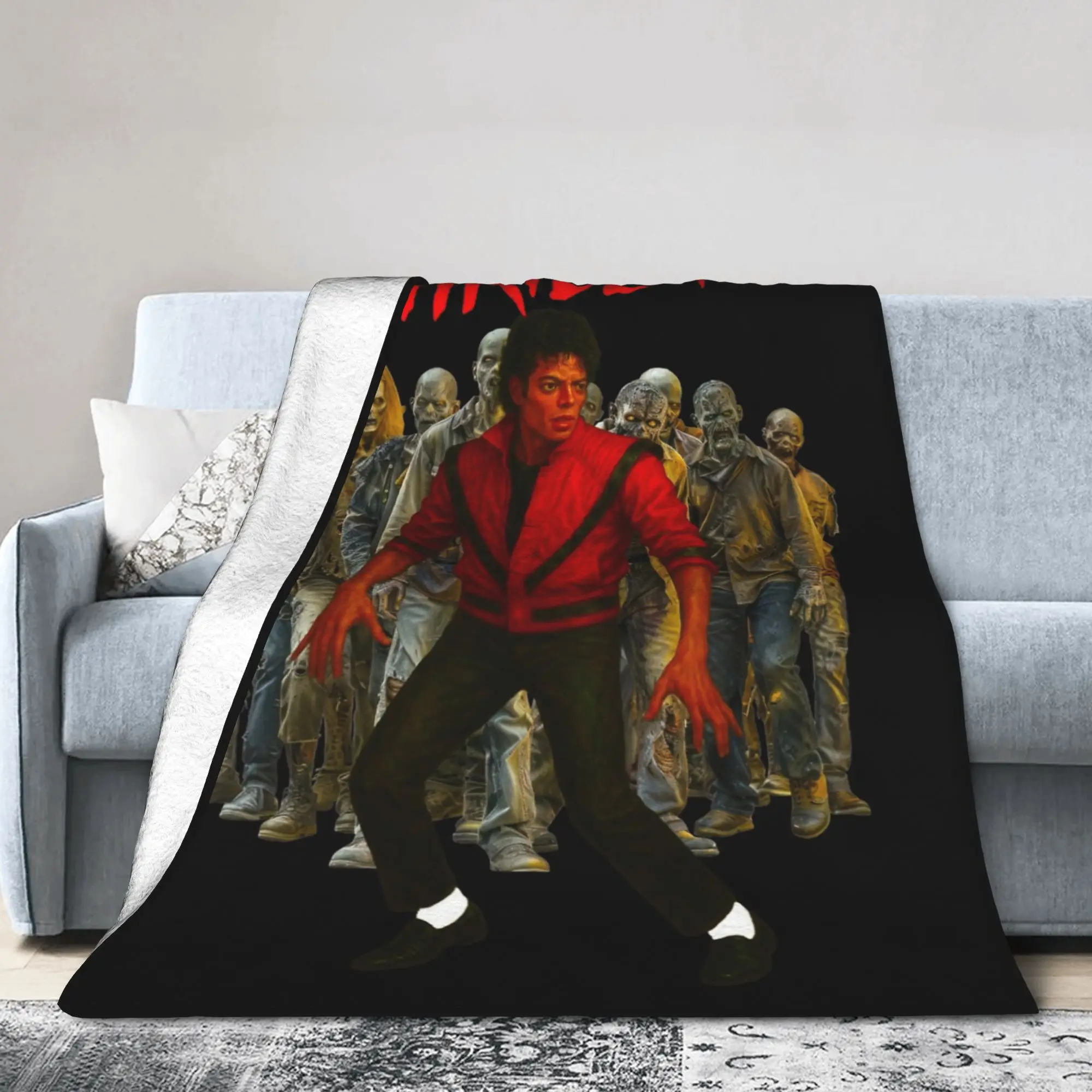 MJ Iconic Thriller Tribute Michael Jackson Blankets Flannel Spring Lightweight Thin Throw Blanket for Home Travel Rug Piece