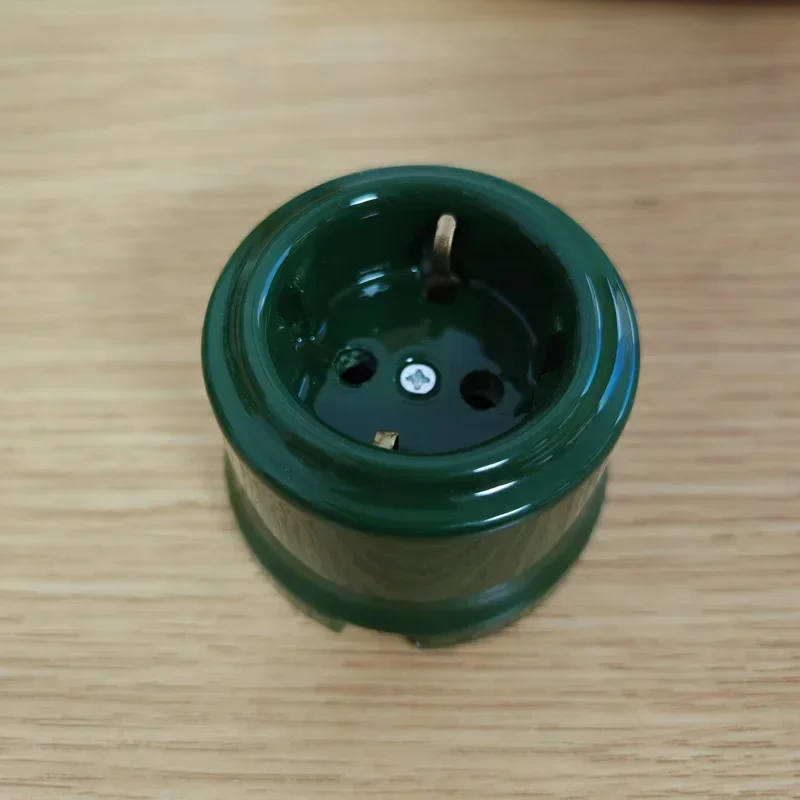 High Quality Retro Green Ceramic Round Toggle Switch 1 Ｗay 2 Way Control Wall Light Switch EU Socket