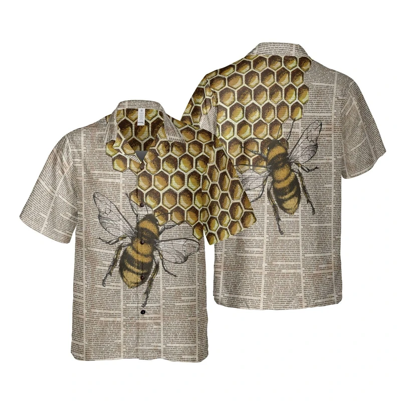 

Aesthetic Bee 3D Print Shirts For Men Clothes Hawaiian Animal Honeybee Graphic Beach Shirts Kids Lapel Blouse Animal Insect Tops