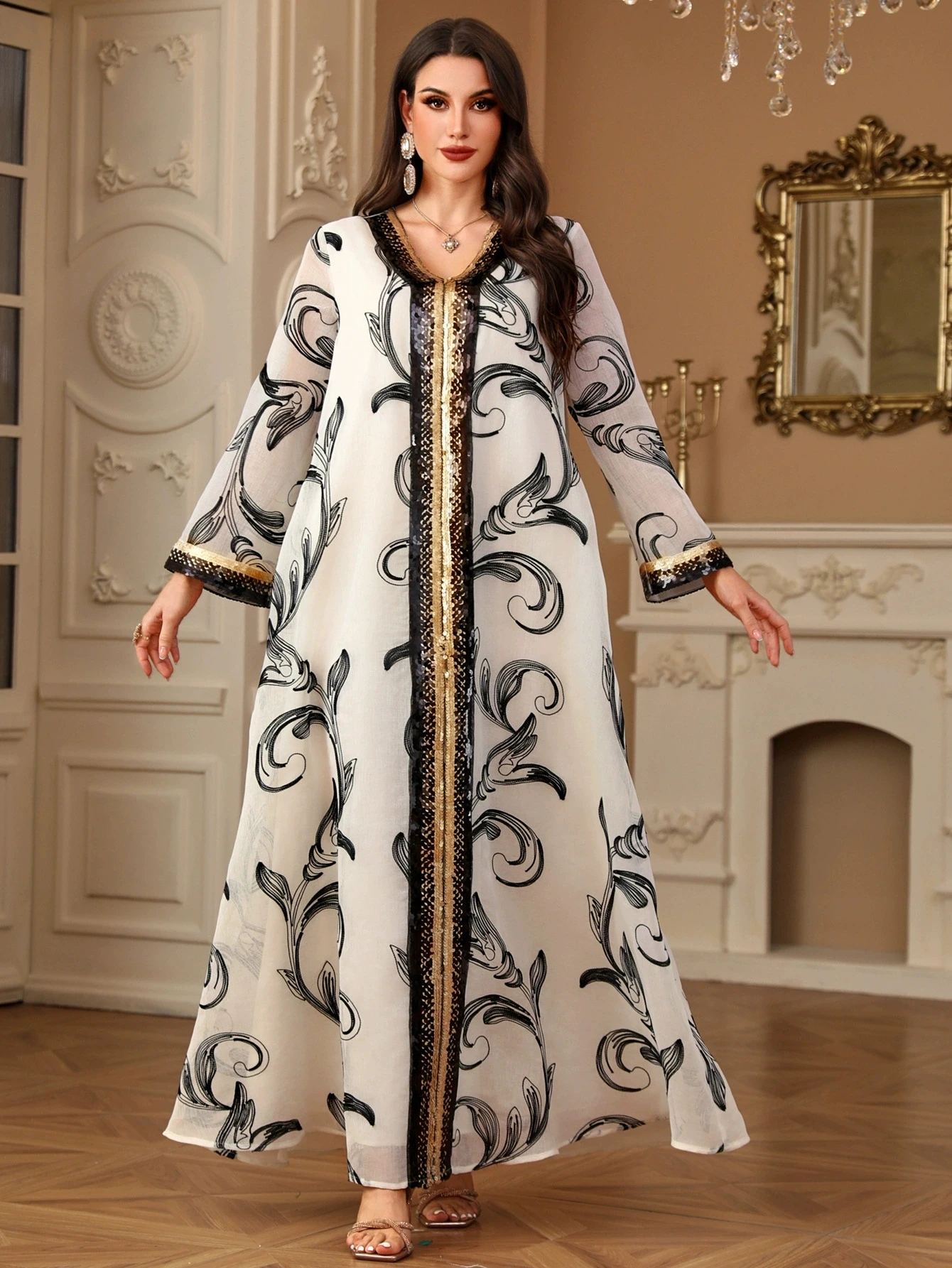 

Middle East Saudi Arabia Muslim Fashion sequin embroidery loose long skirt Abaya Islamic Ramadan Moroccan robe new dress