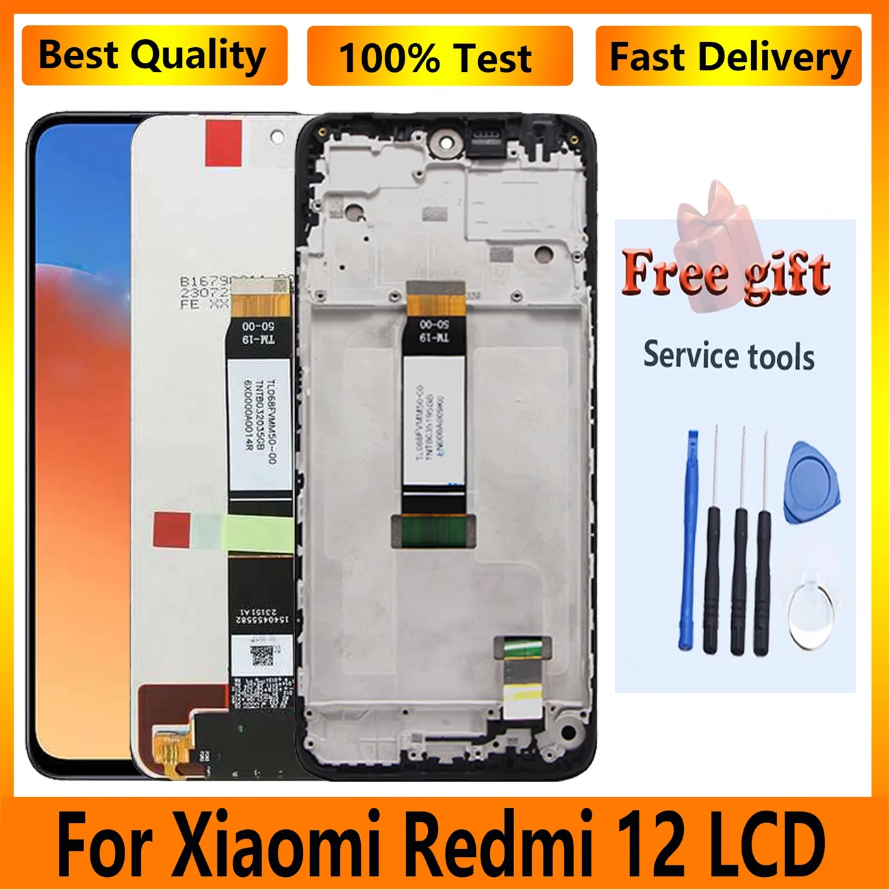 6.79\'Original Touch Screen For Xiaomi Redmi 12 Full With Frame 23053RN02A LCD Display Panel Digitizer Assembly Replacement Parts