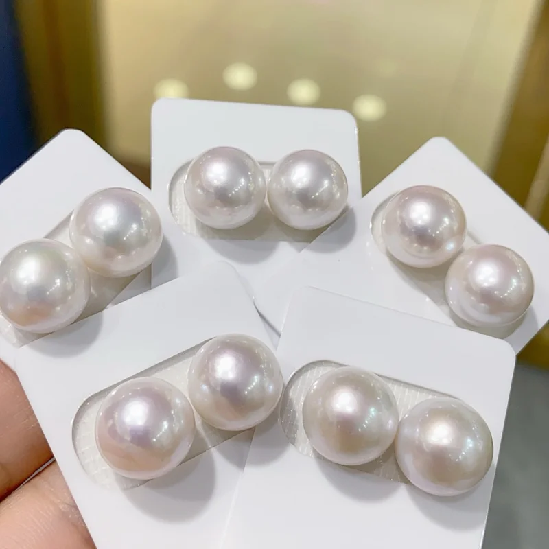 

SGARIT Trending Pearl Jewelry Classic 11-12mm 14k Filled Gold Natural Freshwater Round Edison Pearl Stud Earrings Jewellery