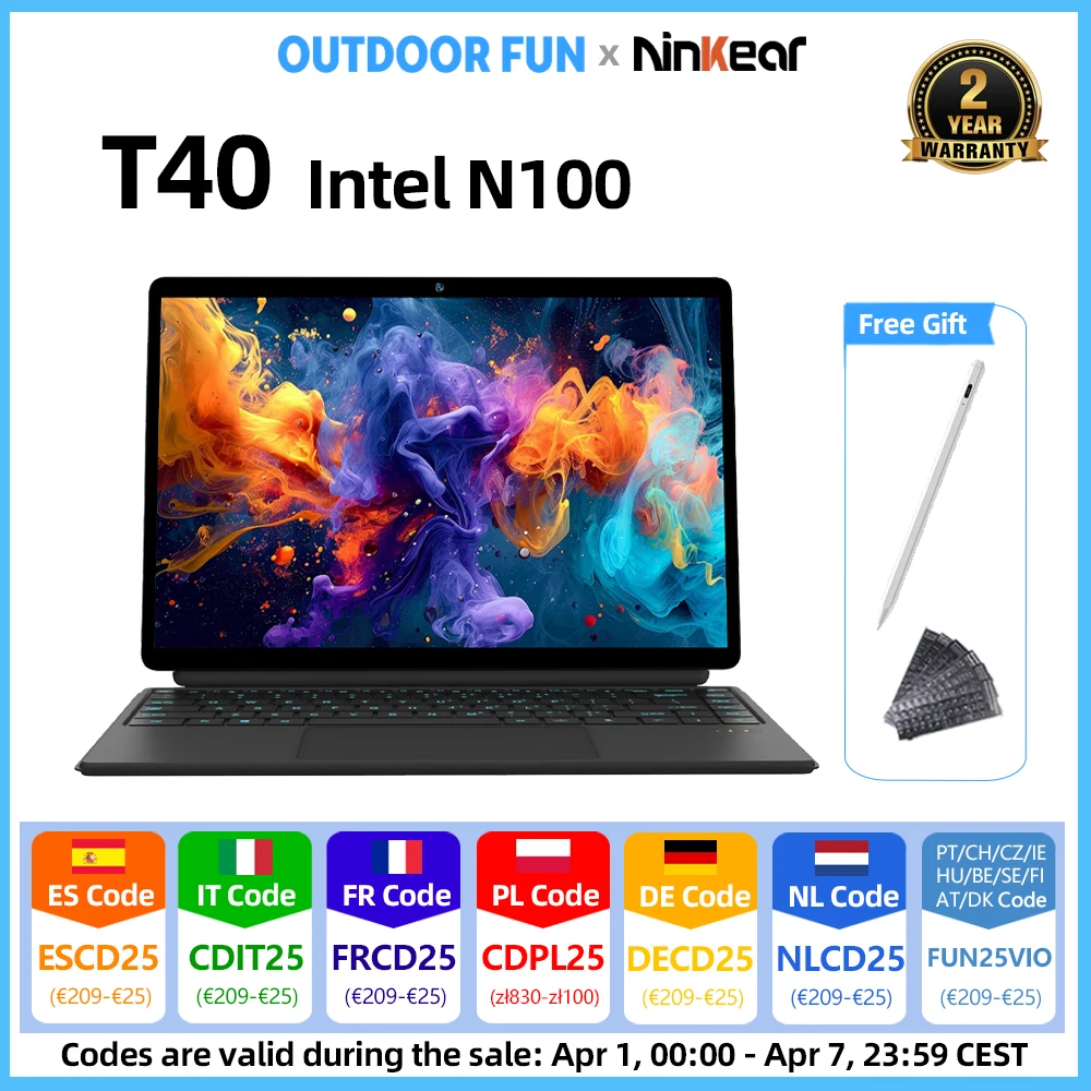 Tablet Mini Laptop Ninkear T40 de 14 pulgadas 2 en 1, Intel N100, 16GB+512GB, pantalla táctil IPS 1200P, Windows 11, portátil, envío gratis.