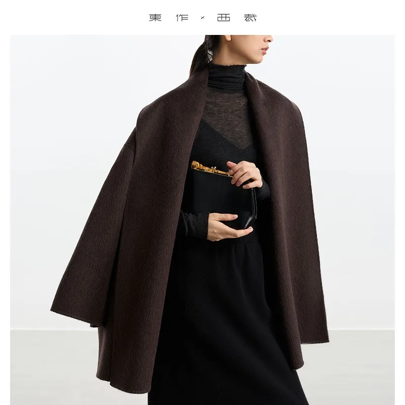 

Двустороннее шерстяное пальто из смеси шерсти Suli Alpaca в стиле халата, шерстяное пальто большого размера ручной работы