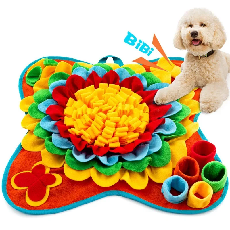 Smell Pad for Dog To Consume Physical Energy Colorful Flower Bones Pet Olfactory Training Blanket Interactive Plush Squeaky Toys