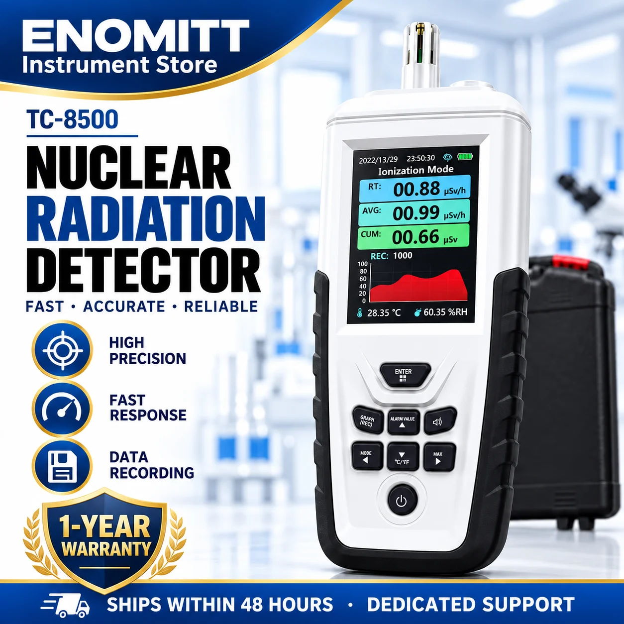 Geiger Counter Nuclear Radiation Detector, X Beta Gamma Ray Dosimeter, LCD Display Voice Alarm Portable Tester for Home Outdoors