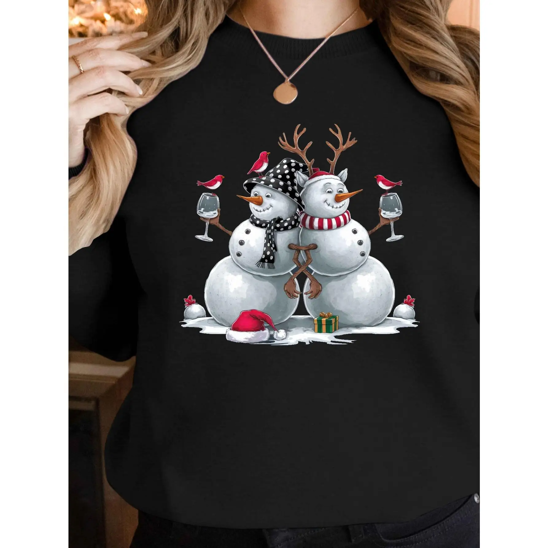 

Funny Snowman Christmas Sweatshirt, Drinking Wine Xmas Sweater, Holiday Party Jumper, Unisex Winter Holiday Gift Top