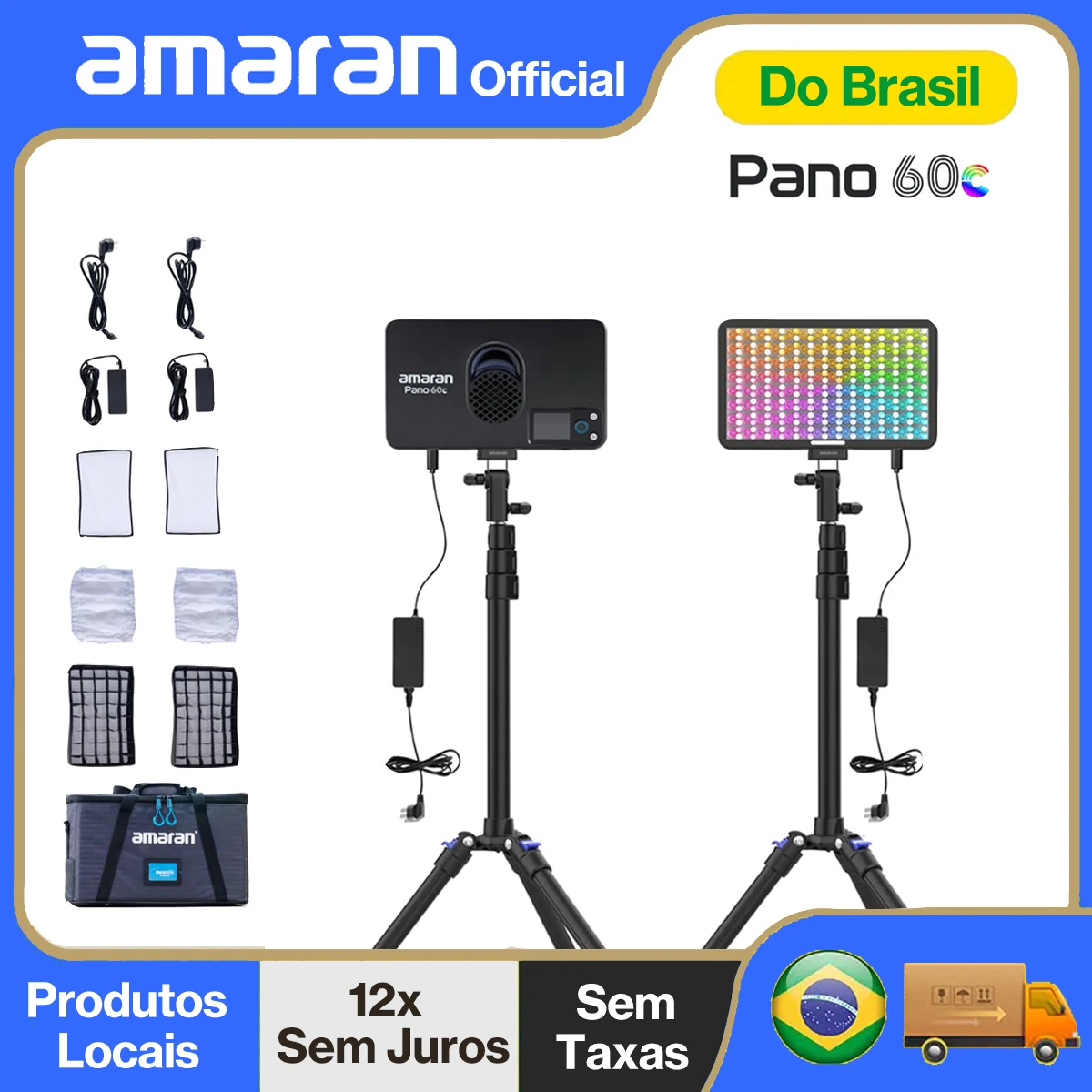 【 】Amaran Pano 60c Kit de 2 Luzes 60W Luzes de Painel Rgbww Led Luz de Estúdio d - imagem 1