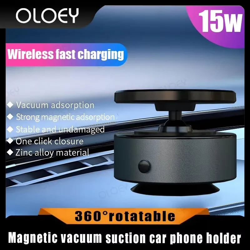 

Wireless fast charging 360°rotatable vacum car holder For iPhone Samsung Xiaomi magnetic car mount vacuum phone holder