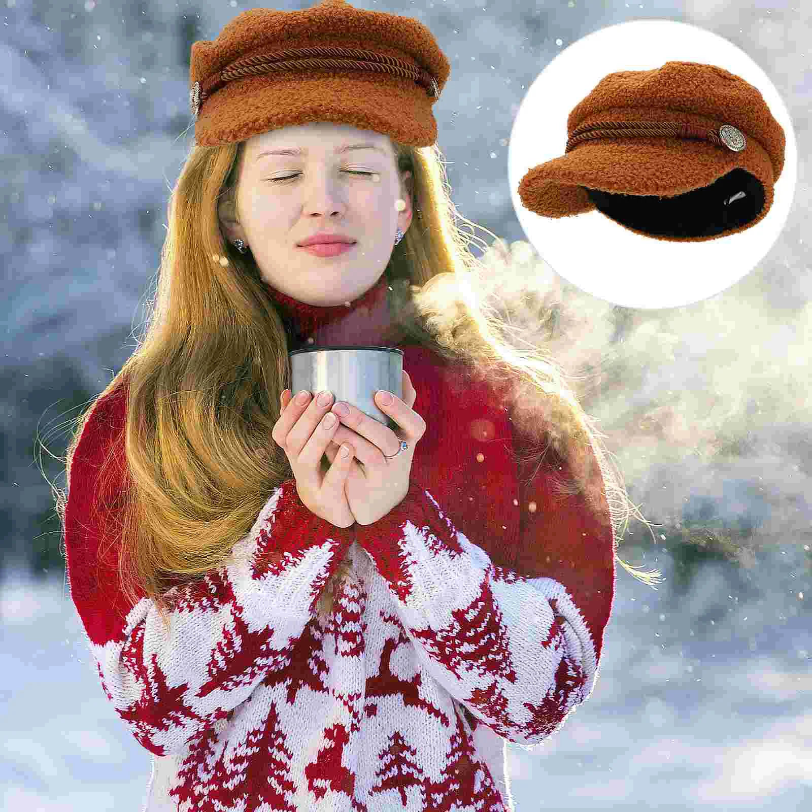 

Lambwool Warm All Octagonal Hat Visor Women Visor Caps Cap Versatile Lambwool Warm Hat Headwear for Women