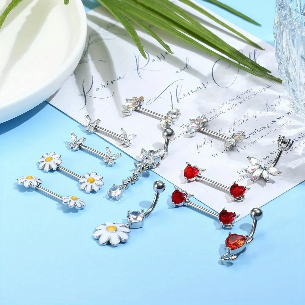 CASSIECA 1Pc 316L Surgical Stainless Steel 14G Nipple Rings Belly Button Rings for Women Curved Navel Barbell Piercing Jewelry
