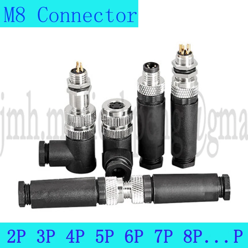 

2Pcs M8 3Pin 4Pin 5Pin 6Pin 8Pin Waterproof IP67 Aviation Plug And Socket Fixed And Movable Connector 3Pin 4Pin Plug Crimp Cable