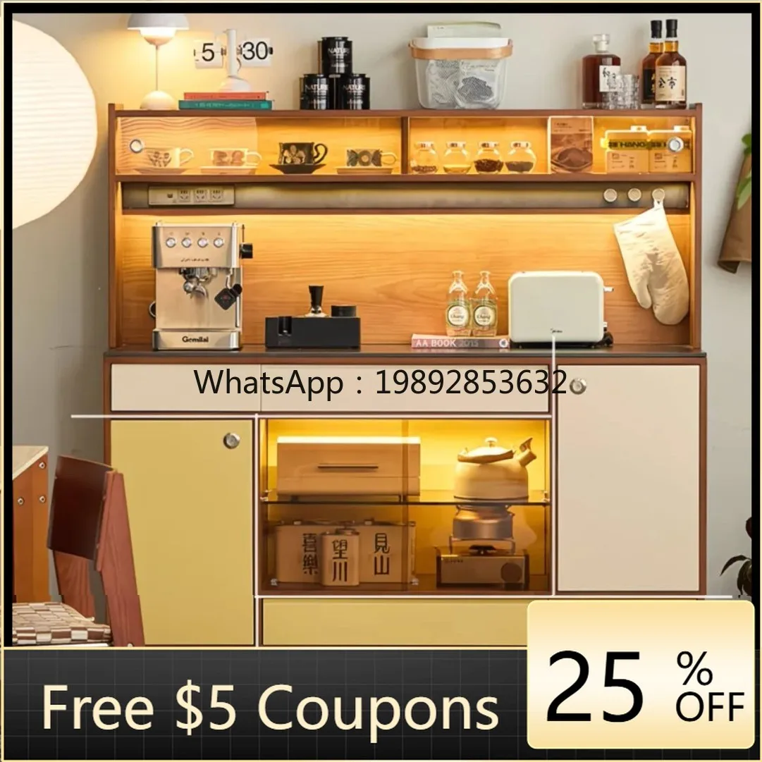 LYY خمر نمط الخشب الصلب خزانة جانبية الحائط التخزين المتكامل غرفة المعيشة المنظم خزانة خزانة مشروبات الشاي القهوة #1