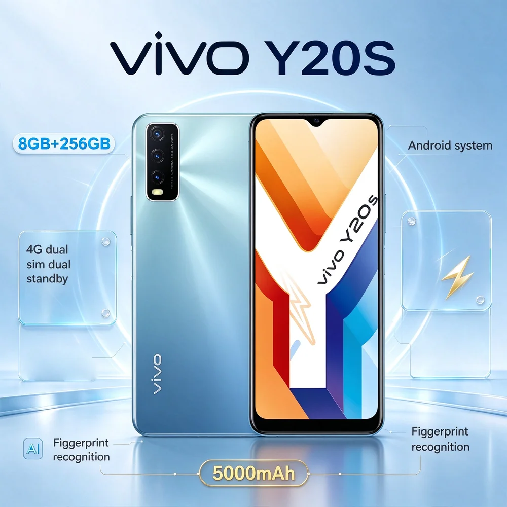 VIVO Y20S Smartphone Snapdragon 460 Chip 8GB+256GB Large Storage Type-C 18W Fast Charging Side Fingerprint High-Def Three-Camera