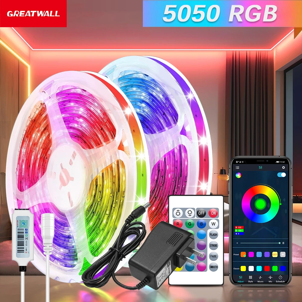 GREATWALL WIFI 100 foot LED strip, 50550RGB strip music synchronous color change, room, home, party decoration APP controller