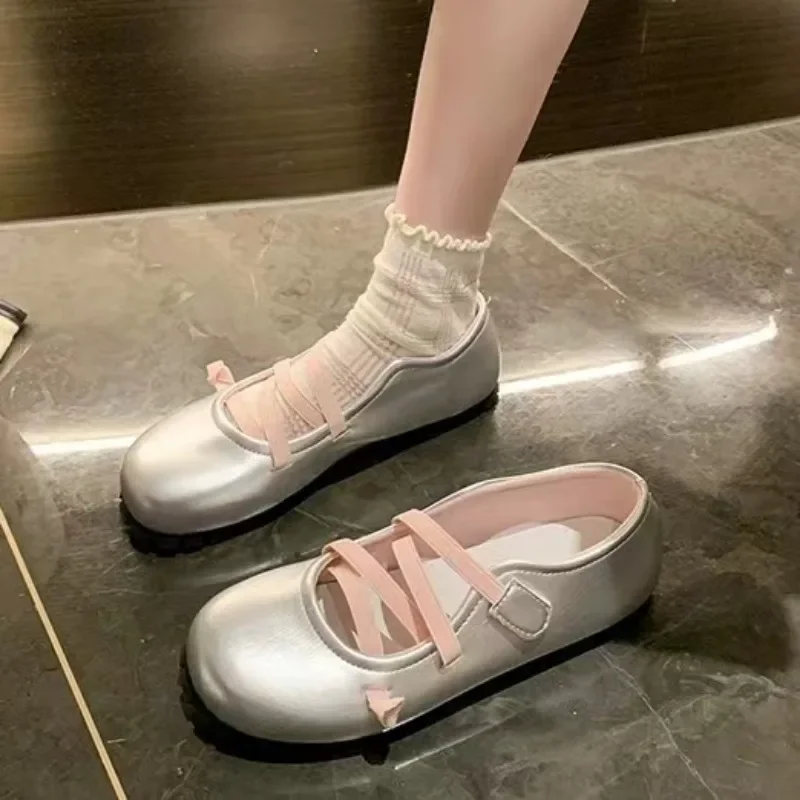 

New Cow Pattern Round Toe Ballet Flats Woman Brand Design Slip-on Shallow Loafers Ladies Soft Cross Elastic Band Ballerina Shoes