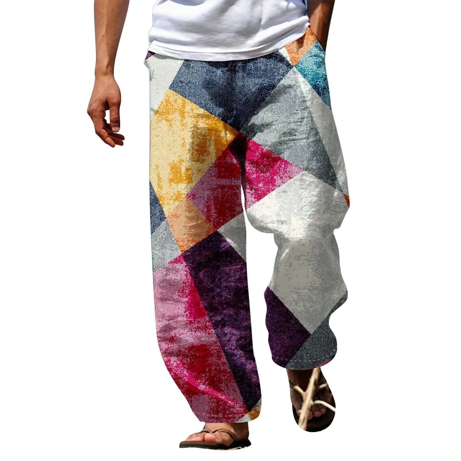 

Men's Trousers Summer Pants Beach Pants Drawstring Elastic Waist 3D Print Stripe Graphic Prints Geometry Chinos Pants Men