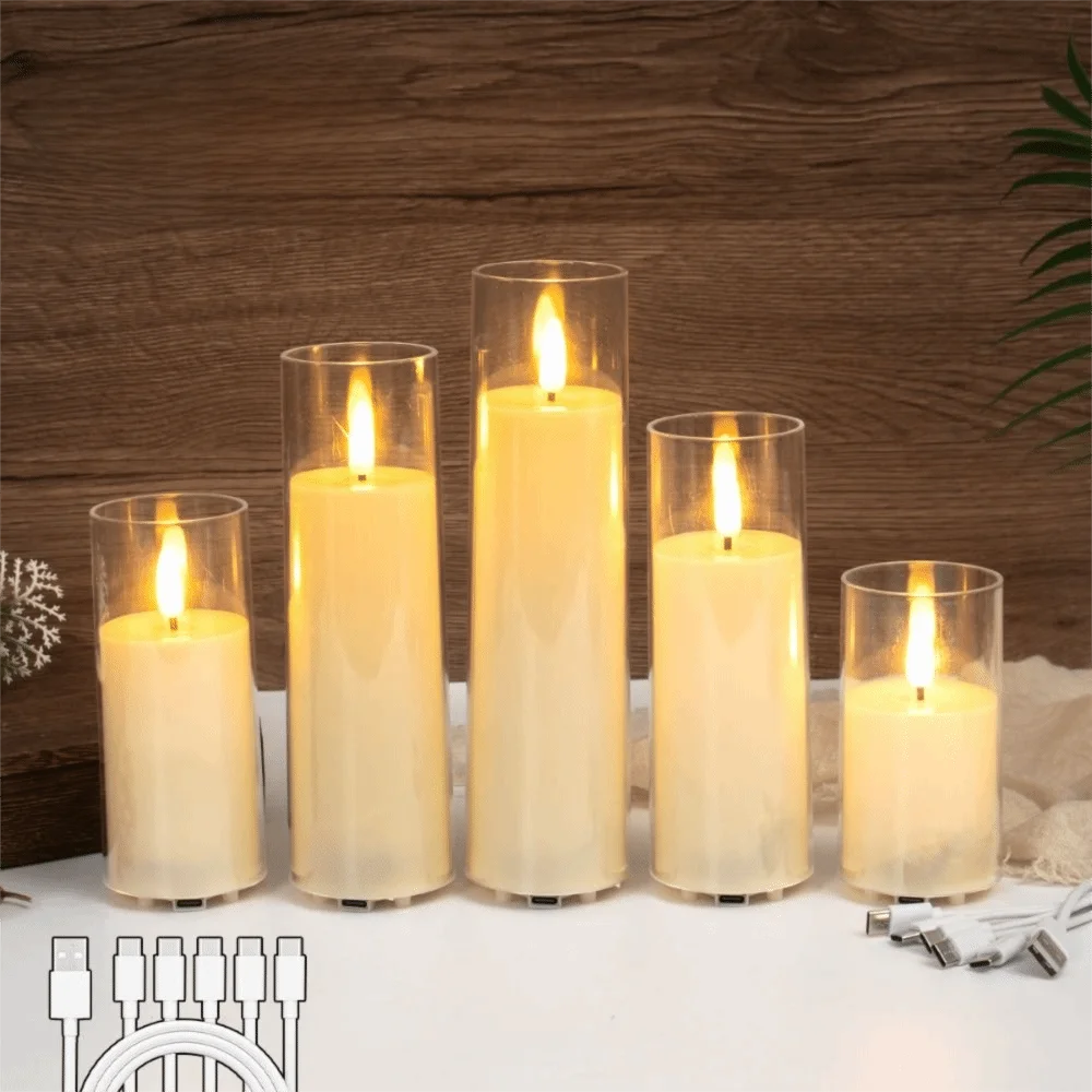 Rechargeable LED Flameless Candles with Remote Control Realistic Flickering Electronic Candles Swinging Head Clear Candle Shell