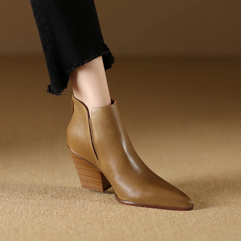 2024 New Arrival Ankle Boots for Women Pointed Toe Slip on Warm Short Shoes Woman Thick High Heels Fashion Autumn Winter Boots