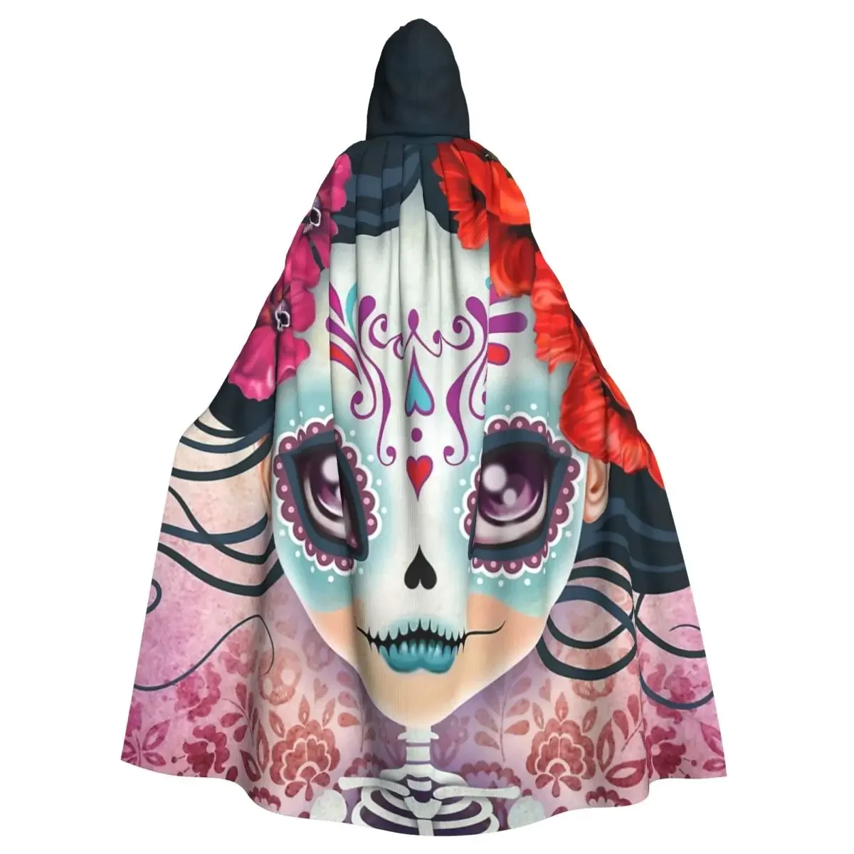 Amelia Calavera - Sugar Skull Scarf Hooded Cloak Halloween Party Cosplay Woman Men Adult Long Witchcraft Robe Hood