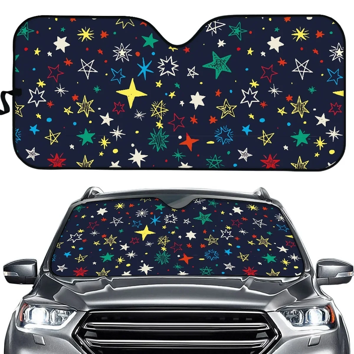 Car Sun Shades Colorful Star Design Pattern Universal Front Glass Sun Visor Foldable Car Accessories Para Sol Coche Delantero