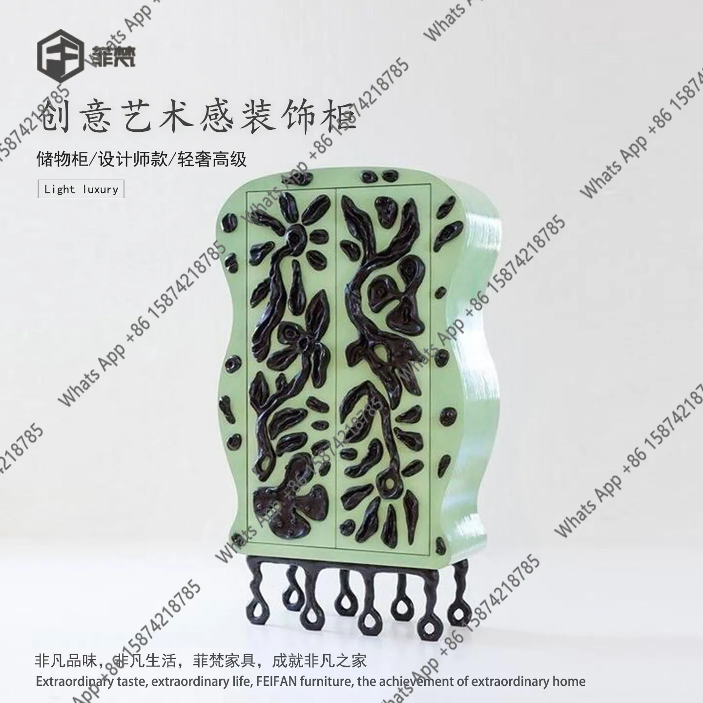 Creative art storage decorative cabinet green carved villa luxury light luxury high-end designer side cabinet