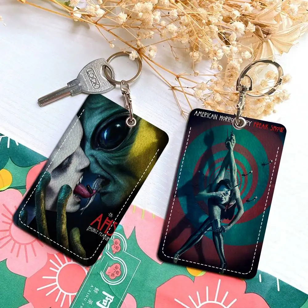 Porta-Cartão Retangular de Couro American Horror Story Freak Show para Crachá, Chaveiro, Cartão de Acesso, Etiqueta de Chave, Anel de Chave