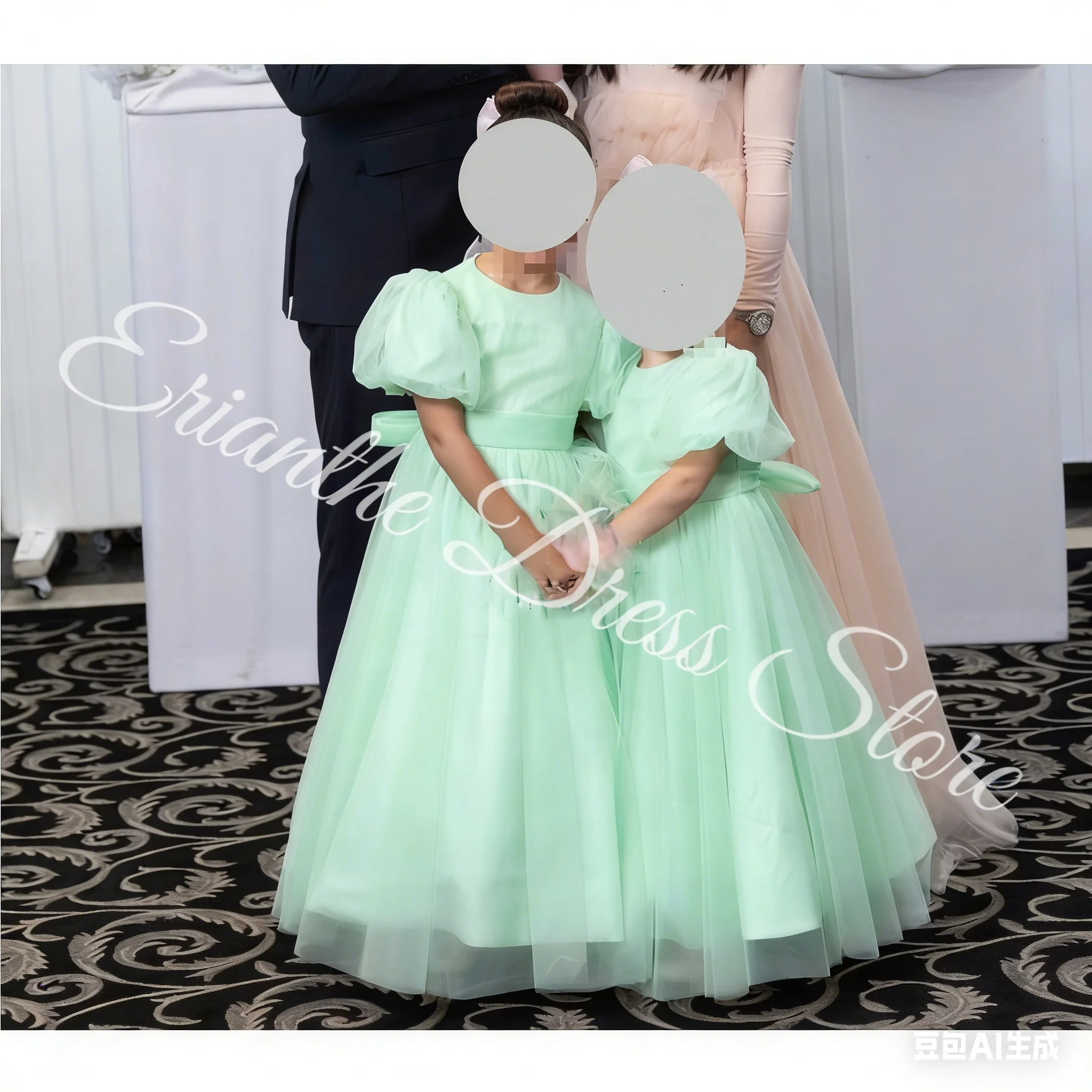 Robe à fleurs rose simplement personnalisée pour filles, pour mariage, manches bouffantes, dentelle, Tulle, fête d'anniversaire pour enfants, robes de bal de première Communion