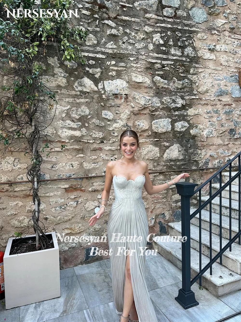 Nersesyan brillant sirène robes de soirée épaules dénudées plis fente centrale robe formelle dos nu robes de soirée de bal 2025 personnalisé