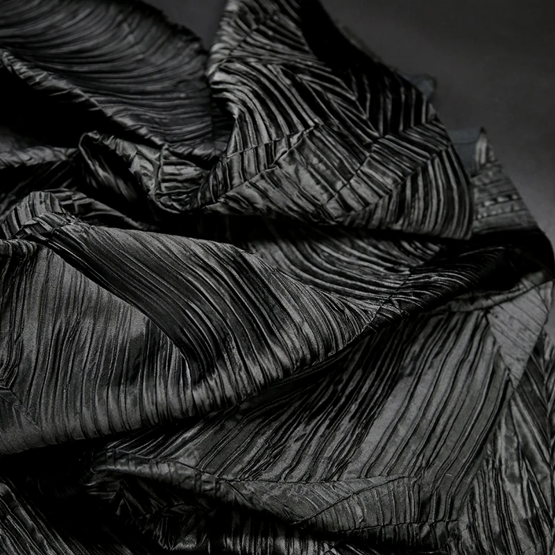 Black Composite Handmade Textured Fabric for Spring and Autumn Tops Jackets Skirts Clothing Fashion Designer Fabrics
