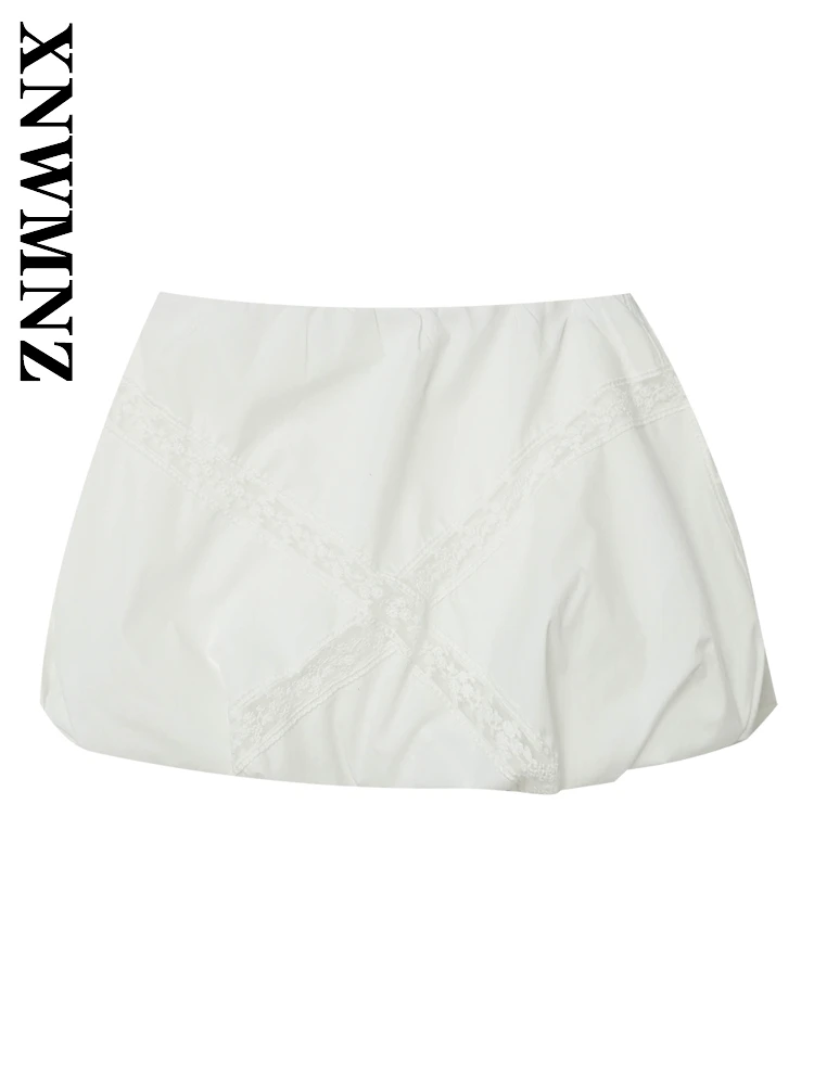 

XNWMNZ 2025 Summer New Women Clothing Holiday Chic Elastic band embroidery Bodycon Skirt boho Woman's White Skirt Fashion mini