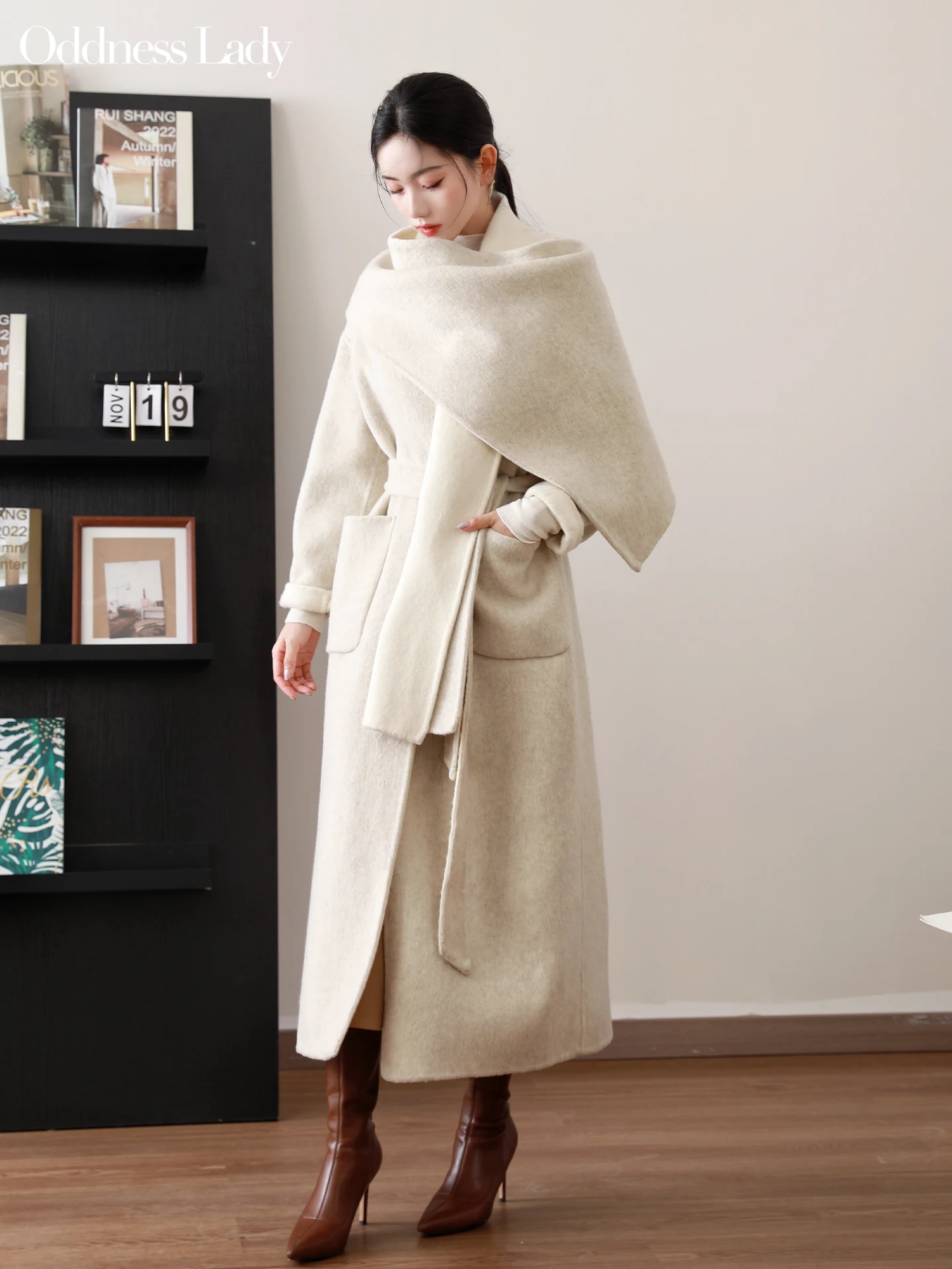 

Double-Sided Woolen Coat Women's Long Sle Autumn Winter New Arrival High-End Feel eat Initial Autumn Outerwear for Women