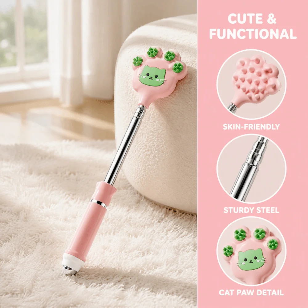 Stainless Steel Back Scratcher Cat Shape Retractable Handle Itch Relief Tool Telescopic Design Scratcher Stick Household Tool