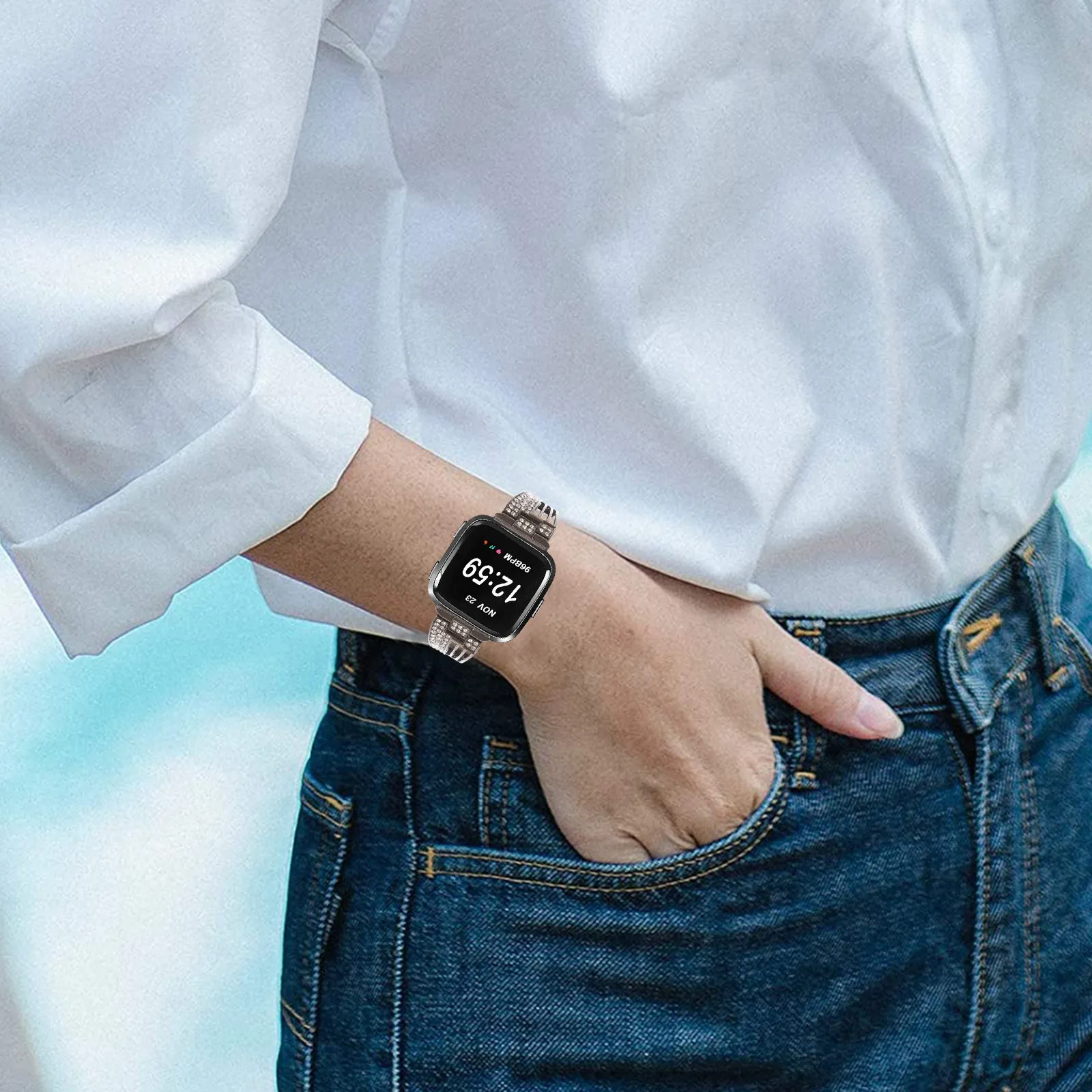 1Pcs Elegant Rhinestone Inlaid Stainless Steel Watch Band for Heavy Duty Smooth Edges Seamless Welding Comfortable