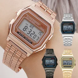 Fashion Digital Men's Watches Gold Luxury Stainless Steel Link Bracelet Wrist Watch Band Business Electronic Male Clock Woman