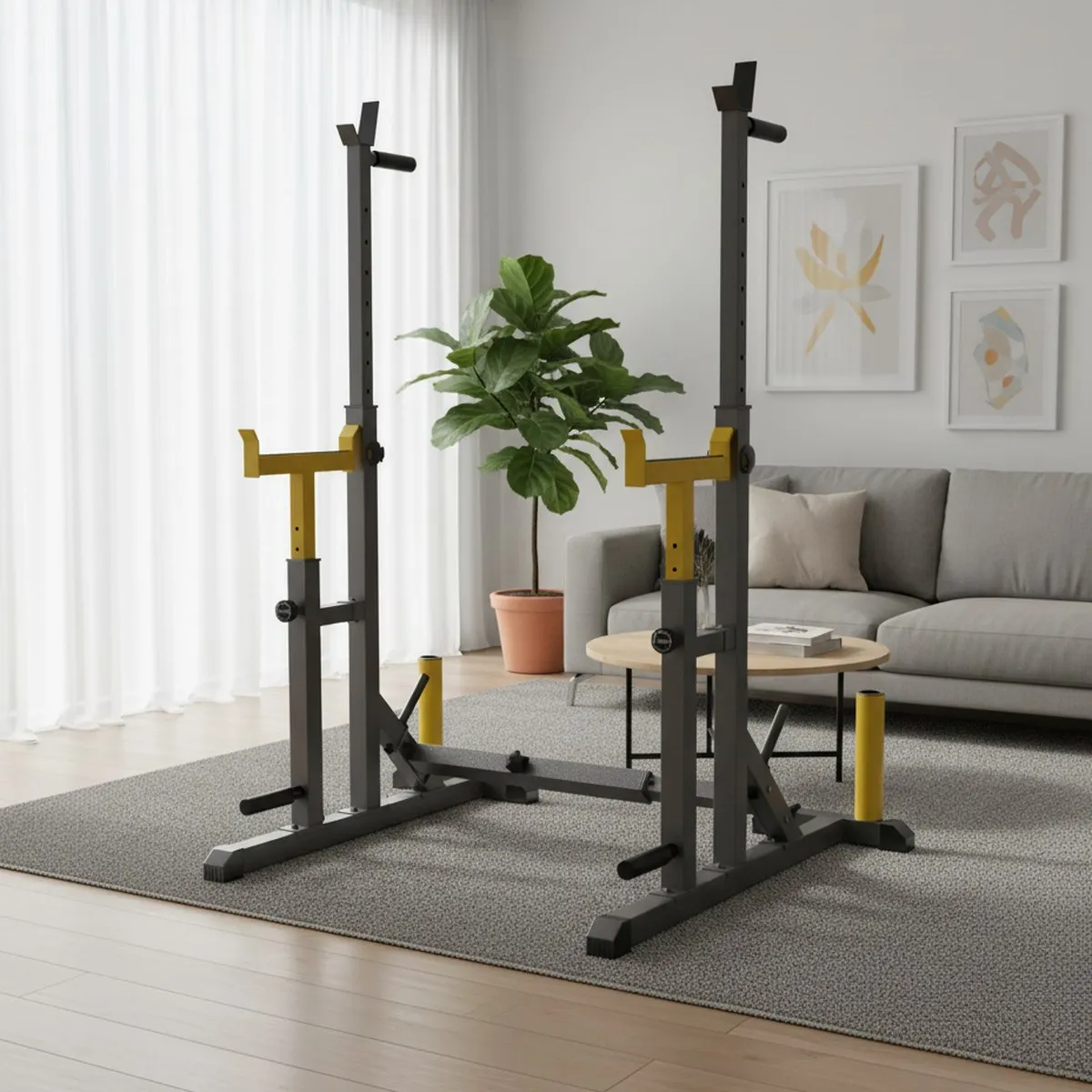 Adjustable Home Gym Rack for Squats Bench Press Max Load 690lbs Steel Frame Versatile Fitness Equipment