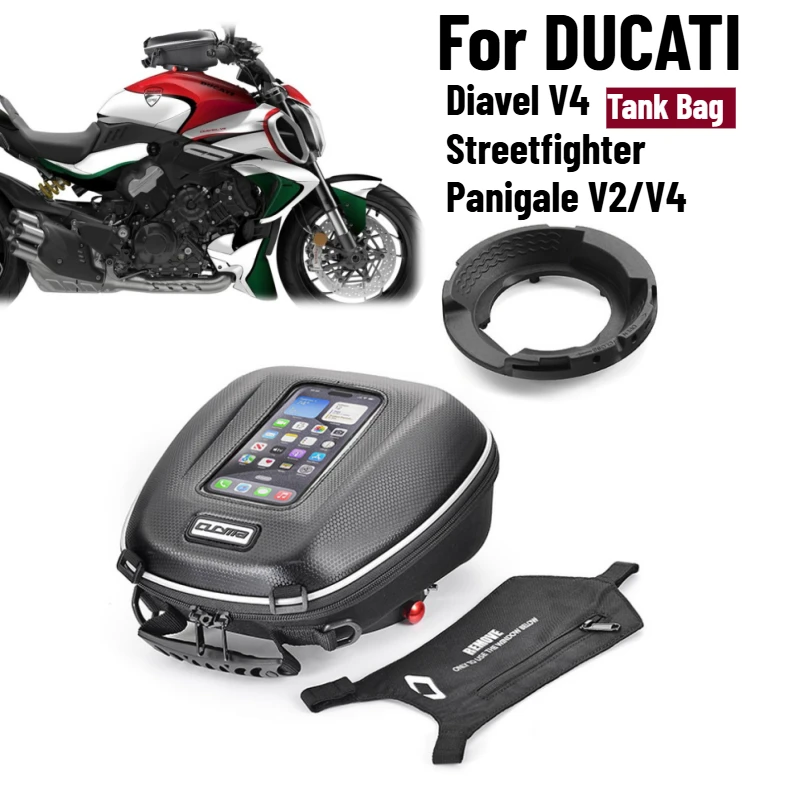 Tank Bag For DUCATI Diavel V4 Streetfighter Panigale V2/V4 Motorcycle luggage Saddle Top Case Quick Lock Ring Fuel Flange Bags