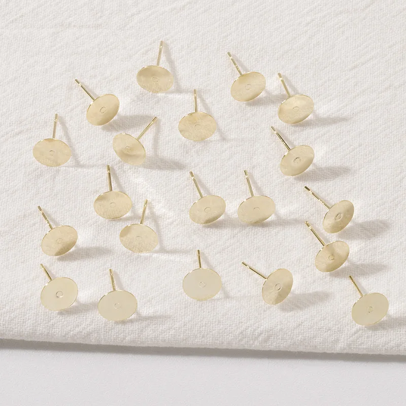 30pcs Earring Stud Flat Pad Posts Finding Connector Gold and Silver Color Plated Brass 6mm 8mm 10mm 12mm Diy Making Jewelry