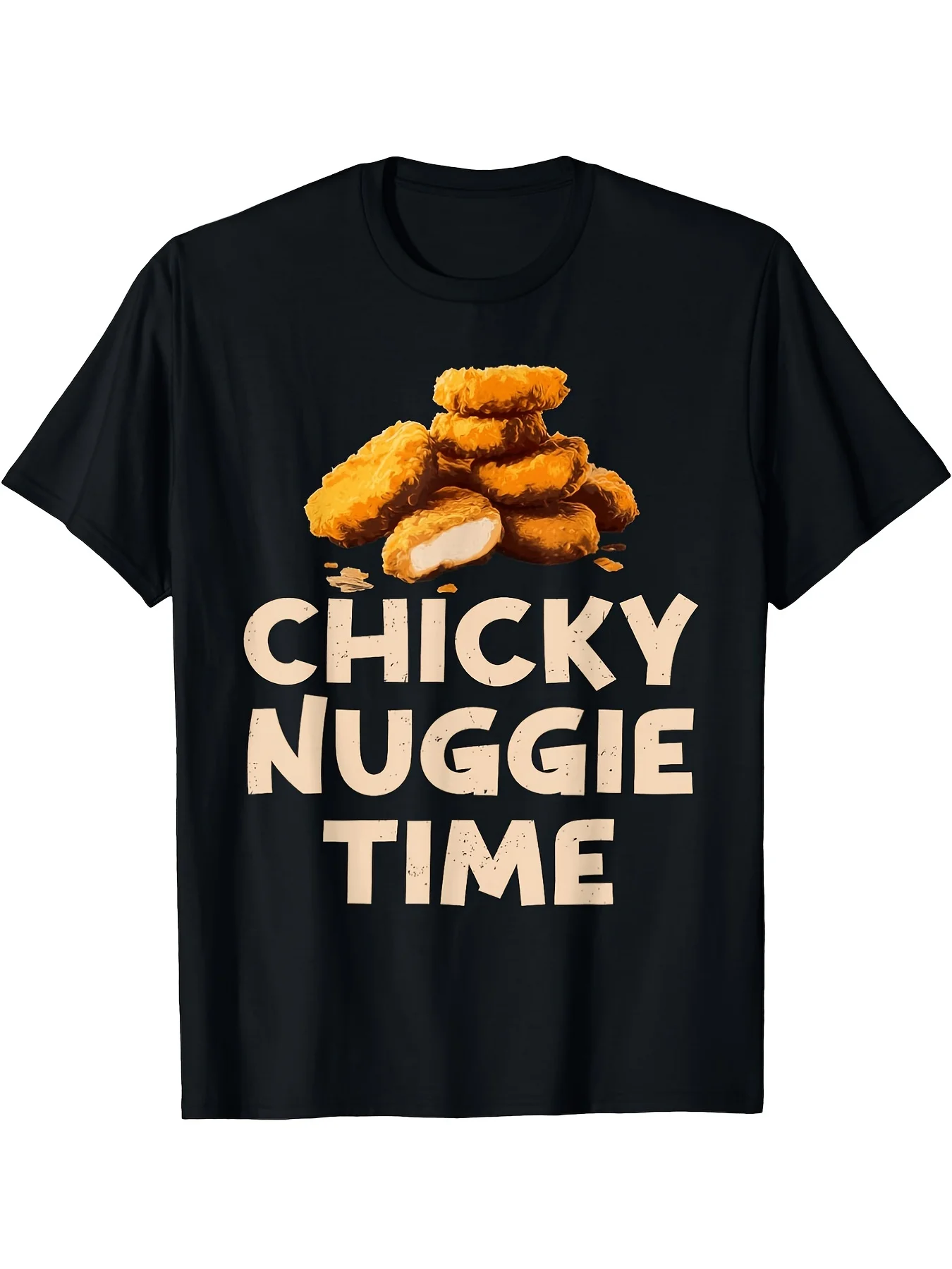 Chicky Nuggie Time Pattern T-Shirt For Fast Food Lovers- Men's Casual Cotton Crew Neck T-Shirt With Fun Chicken Nugget Design, C