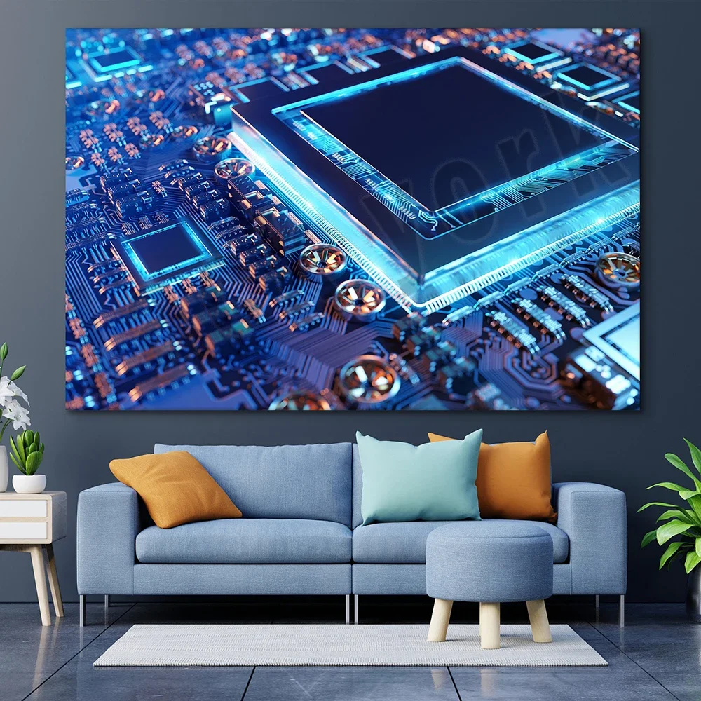 circuit board wall art computer science print neon effect scheme poster science decor board canvas wall art gift for him