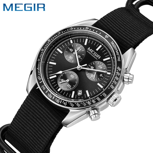 Imagen 1 del producto Relojes MEGIR con cronógrafo de cuarzo, reloj de pulsera deportivo resistente al agua para hombre con correa de nailon a la moda, punteros luminosos con fecha, regalo para hombre