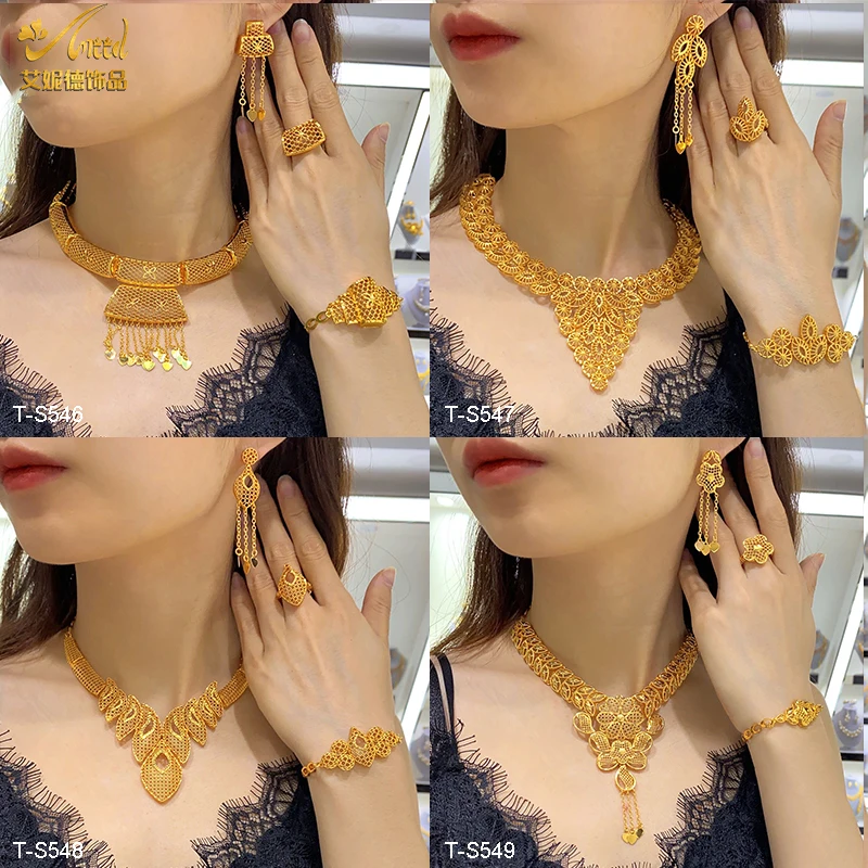 

ANIID Dubai Gold Plated Jewelry Sets For Women Arab Indian Luxury Copper Jewellery Gifts Bride Wedding Party Gift Wholesale