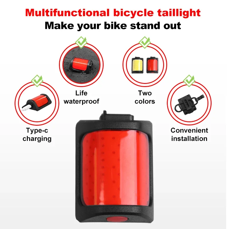 X-TIGER Cycing Tail Lights Curved Surface Lamp Type-C Charging ABS Road Bike Carrier Light Bicycle Rear Lights For Helmet