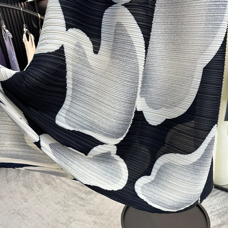 YFPF mode Miyake jupe plissée pour les femmes impression contraste couleur une ligne jupes longues décontracté 2025 nouveaux vêtements