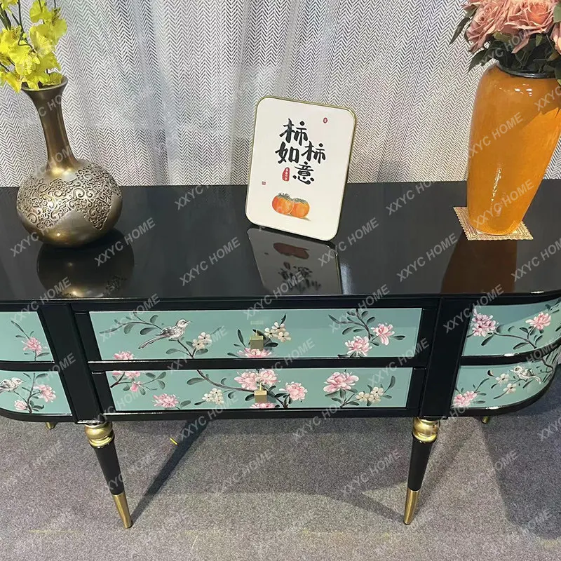 Retro style bucket cabinet household small apartment living room partition cabinet painted solid wood decorative cabinet agains